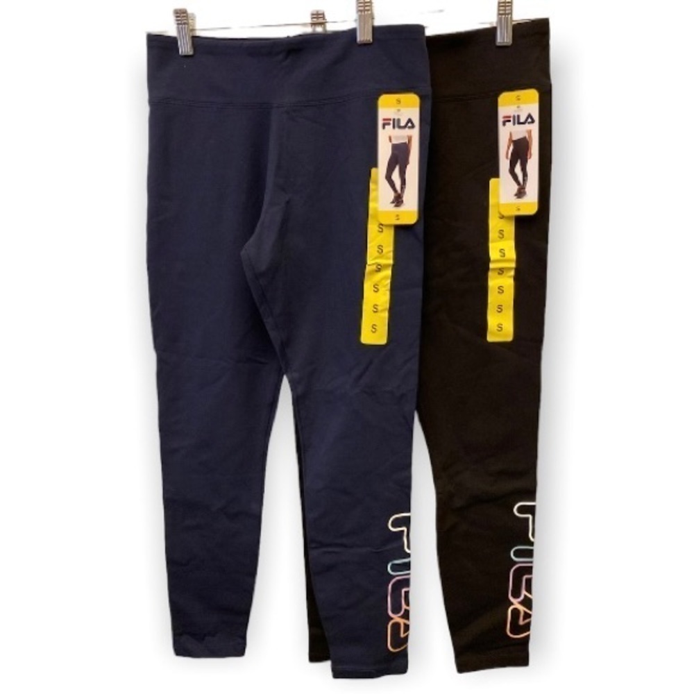 Fila NWT 2 Pairs Leggings Ankle High Rise #1467271 Black & Navy Size Small Logo